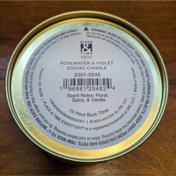 NWT Cancer Rosewater and Violet‎ Scented Zodiac Candle - Picture 3 of 7